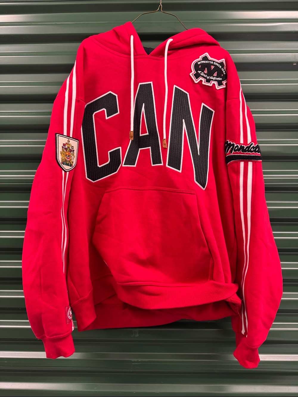 Mondetta Bright Red Hooded Pullover with Bold CAN Lettering